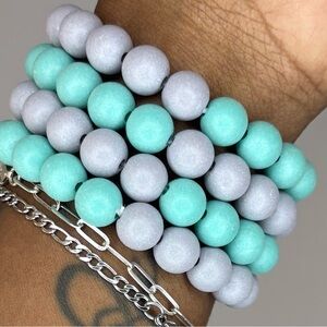 Elegant Turquoise and Gray Beaded Bracelet Set